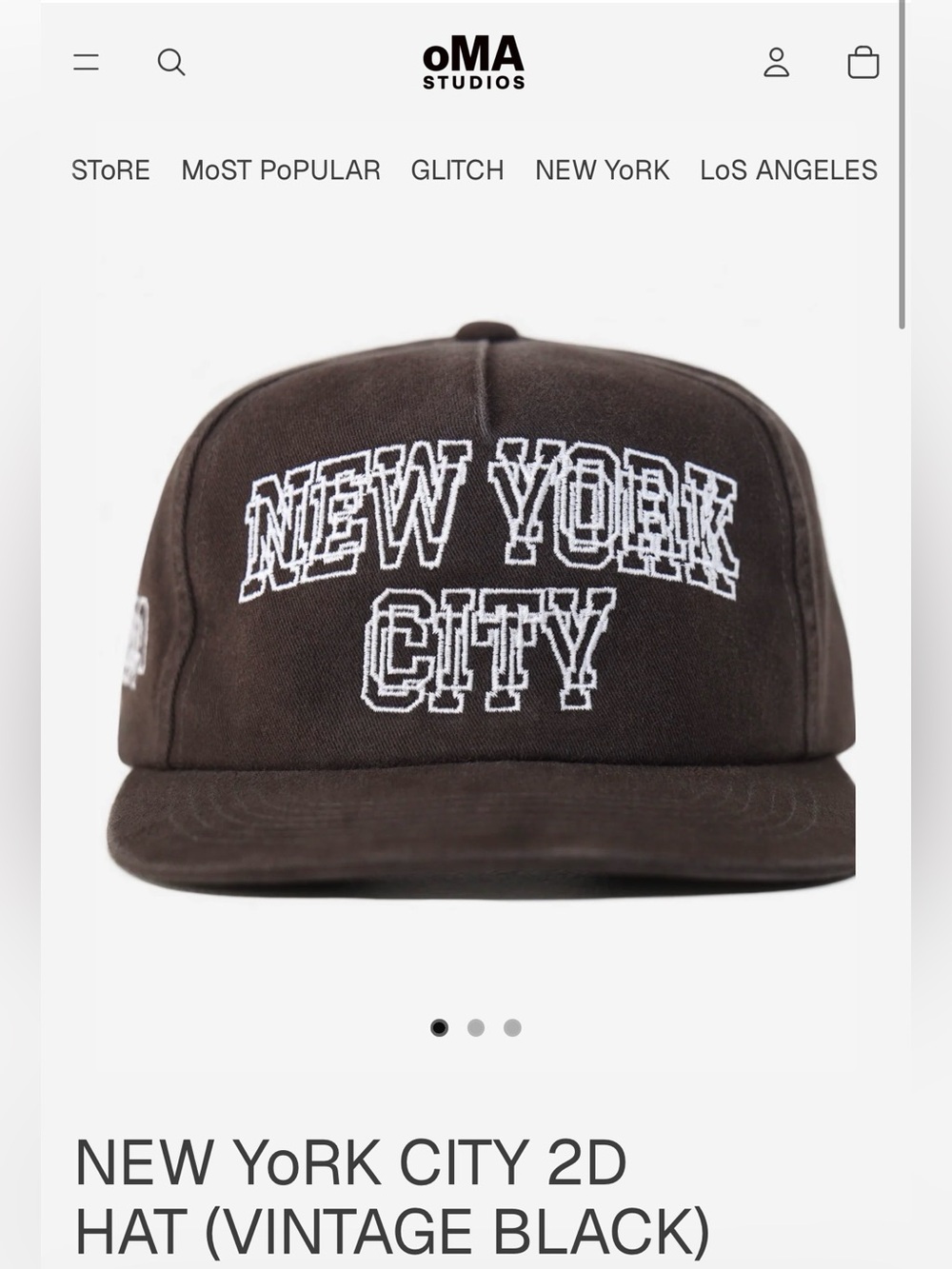 oMA Studios NEW YoRK CITY 2D HAT (VINTAGE BLACK) new snapback cap